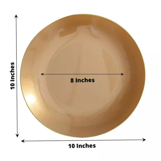 GOLD 10 Glossy 10" Round Plastic Salad PLATES Gold Rim {4}