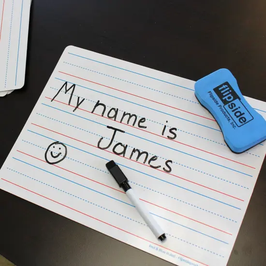 Dry Erase Learning Mat, Two-Sided Red & Blue Ruled/Plain, 9" x 12", Pack of 12 {5}