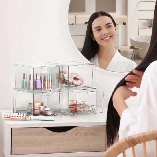 Sorbus 6 Pack Clear Stackable Acrylic Drawer Makeup Organizers - for Vanity, Bathroom, Under Sink, Cabinets, Jewelry, and More {3}