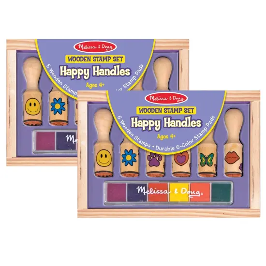 Happy Handle Wooden Stamp Set, 6 Stamps & Stamp Pad Per Set, 2 Sets {1}