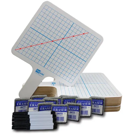 Two-Sided Rectangular Dry Erase Graphing Paddles, Pens, and Erasers, Class Pack of 12 {3}