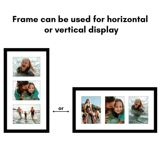 Americanflat 10x20 Collage Picture Frame - Displays (3) 5x7 Photos with Mat or (1) 10x20 Photo without Mat - Wall Gallery Decor - Plexiglass Cover - Hanging Hardware - Black {10}