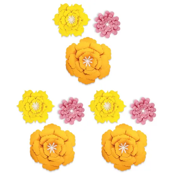Creatively Inspired Orange, Yellow, Pink Flowers Dimensional Accent, 3 Per Set, 3 Sets {1}