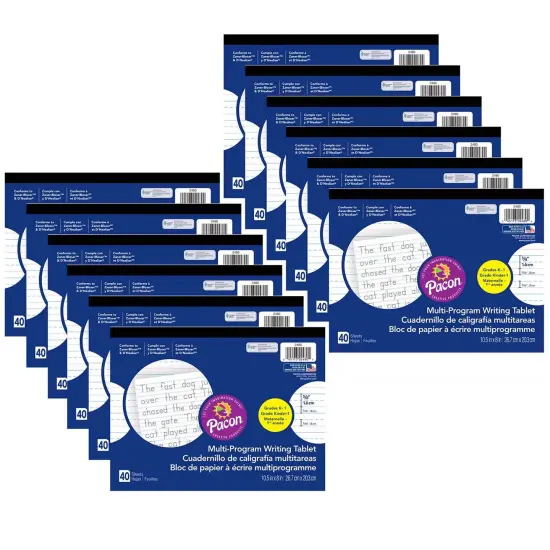 Multi-Program Handwriting Tablet, D'Nealian/Zaner-Bloser, 5/8" x 5/16" x 5/16" Ruled Long, 10-1/2" x 8", 40 Sheets, Pack of 12 {1}