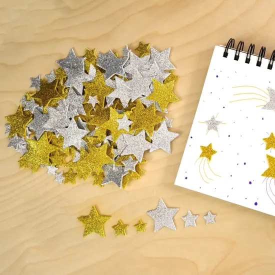 Glitter Foam Stickers - Stars - Silver and Gold, 168 Per Pack, 3 Packs {6}