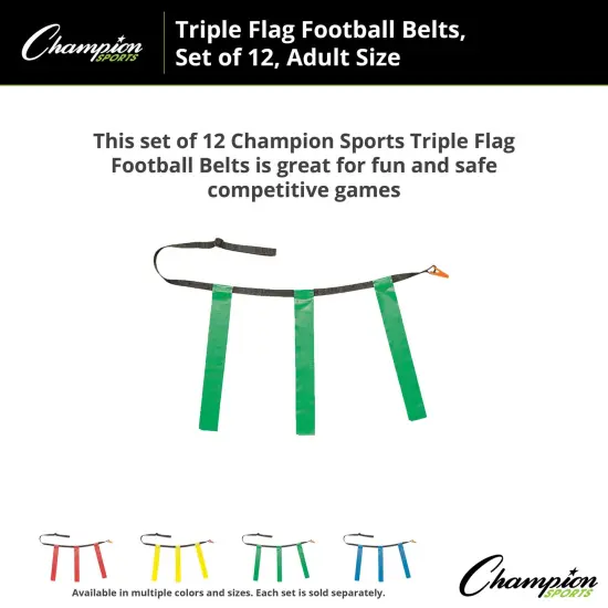 Triple Flag Football Set, Adult Size, Green, 32"-39", 12 per pack {2}