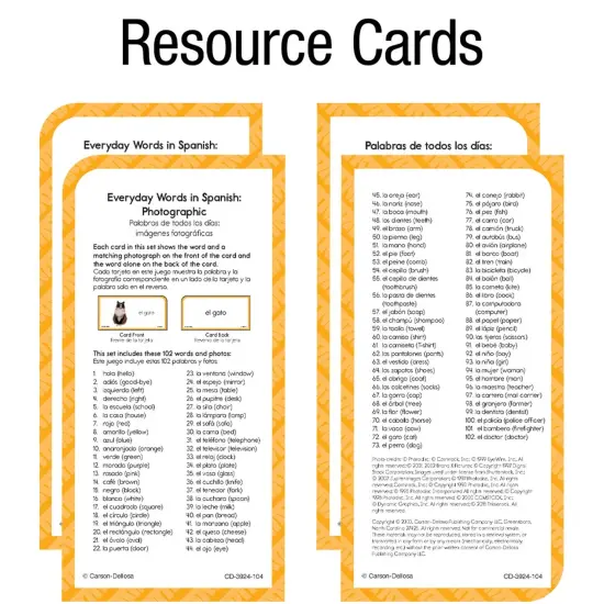 Everyday Words in Spanish: Photographic Flash Cards, Grade PK-8, 3 Packs {3}