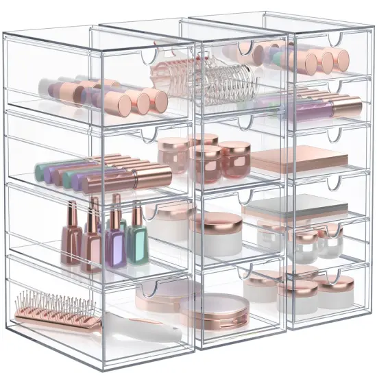 Sorbus 14 Drawers Acrylic Organizer for Makeup, Organization and Storage, Art Supplies, Jewelry, Stationary - 3 Pcs Clear Stackable Storage Drawers {1}