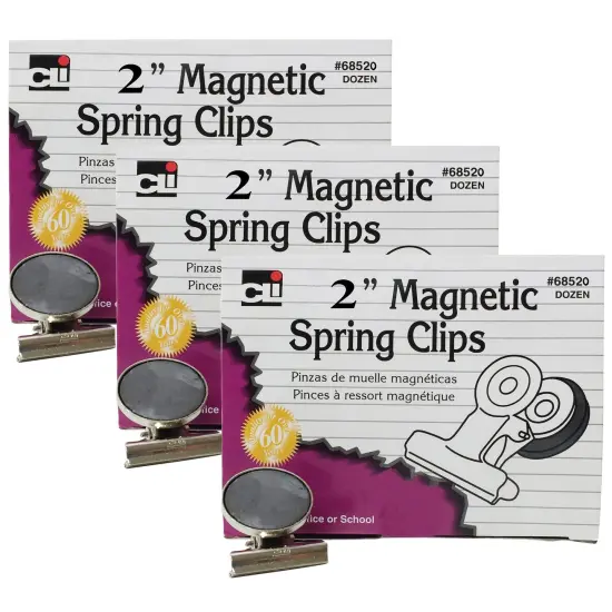 Magnetic Spring Clips, 2", 12 Per Box, 3 Boxes {1}