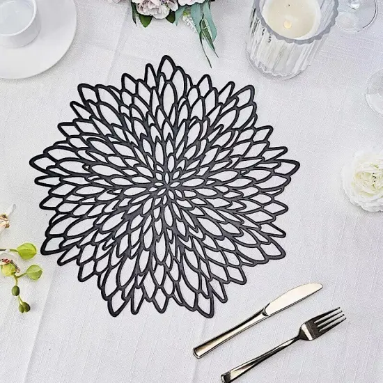 6 BLACK 15" wide Dahlia Flower Round Vinyl Placemats {1}