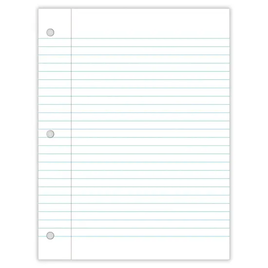 Filler Paper, Wide Ruled, 8" x 10-1/2", White, 100 Sheets Per Pack, 12 Packs {2}