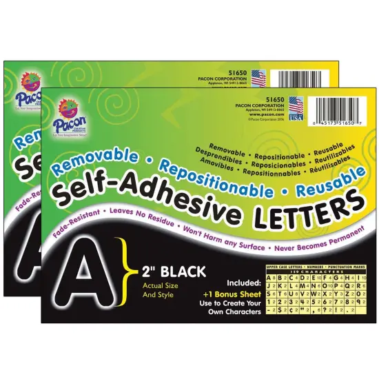 Self-Adhesive Letters, Black, Puffy Font, 2", 159 Characters Per Pack, 2 Packs {1}