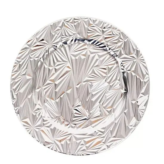 SILVER 6 Round 13" Metallic Rock Cut Acrylic CHARGER PLATES {1}