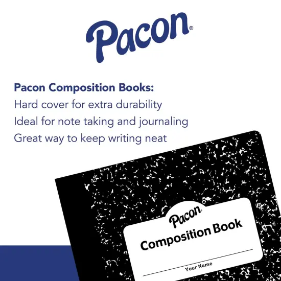 Composition Book, Black Marble, 9/32" Ruled w/ Margin, 9-3/4" x 7-1/2", 100 Sheets, Pack of 6 {2}