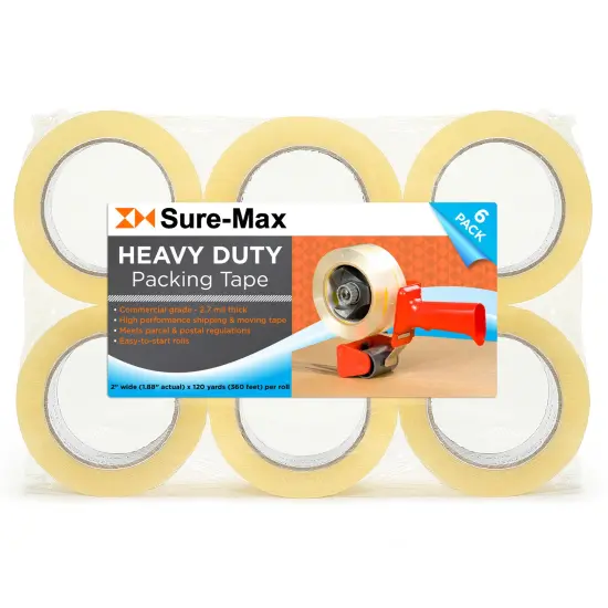 Sure-Max Heavy-Duty Shipping & Packing Tape (2" x 120 yard/360' each) - Moving & Adhesive Carton Sealing - 2.7mil Clear {7}
