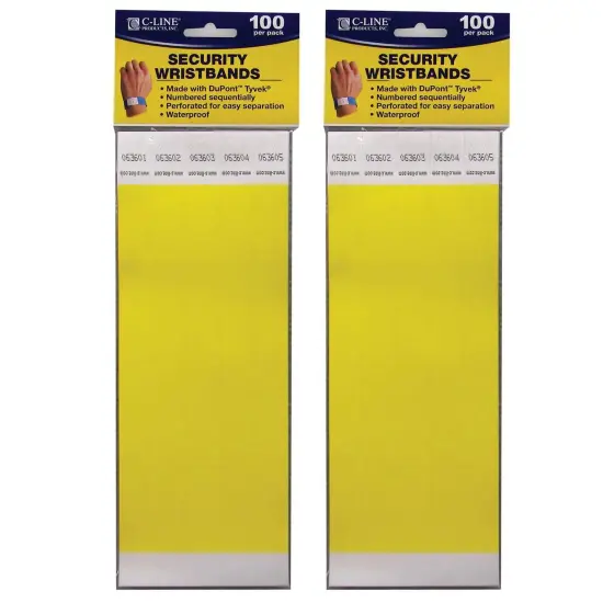 DuPont&trade; Tyvek&reg; Security Wristbands, Yellow, 100 Per Pack, 2 Packs {1}