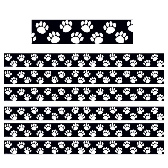 Black with White Paw Prints Border Trim, 35 Feet Per Pack, 6 Packs {1}