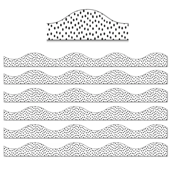 Magnetic Scallop Border, Black Messy Dots on White, 12 Feet Per Pack, 6 Packs {1}