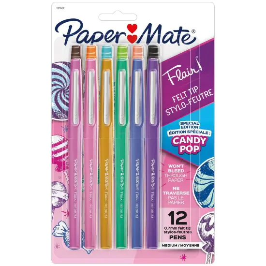 Flair Felt Tip Pens, Medium Point, Candy Pop Pack, 12 Count {1}