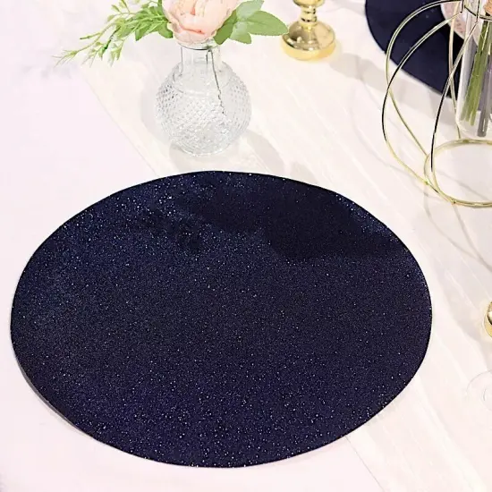 6 NAVY BLUE 13" Round Glittered Faux Leather PLACEMATS {4}
