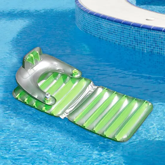 Pool Central Inflatable Swimming Pool Folding Lounge Chair Float - 74" - Green Silver {3}