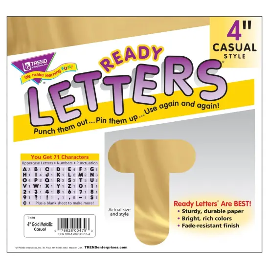 Gold Metallic 4" Casual Uppercase Ready Letters&reg;, 71 Per Pack, 3 Packs {2}