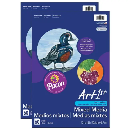 Mixed Media Art Paper, Heavyweight, 12" x 18", 60 Sheets Per Pack, 2 Packs {1}
