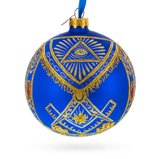 Freemasons Symbols Glass Ball Christmas Ornament 4 Inches {1}