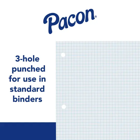 Graphing Paper, White, 3-Hole Punched, 1/4" Quadrille Ruled, 8" x 10-1/2", 80 Sheets Per Pack, 6 Packs {3}