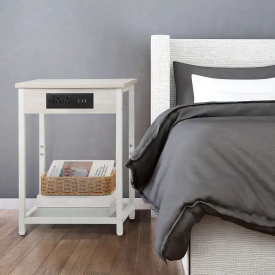 End Table with USB Ports and AC Outlets White 2PCS {6}