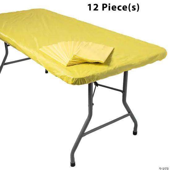 Bulk 12 Pc. 6 FT Fitted Rectangle Plastic Tablecloths Yellow {1}