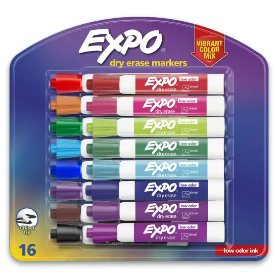 Low Odor Dry Erase Markers, Chisel Tip, Vibrant Colors, 16 Count {1}