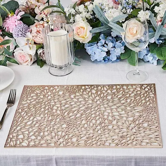 6 GOLD 18" Floral Design Rectangle Vinyl Placemats {2}