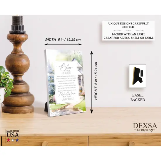 Bless This House Wood Plaque with Easel and Hook Wall Tabletop Art - 6 inches x 9 inches {5}