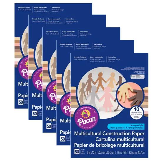 Shades of Me Construction Paper, 5 Assorted Skin Tone Colors, 12" x 18", 50 Sheets Per Pack, 5 Packs {1}