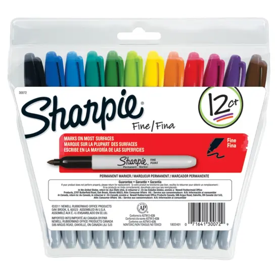 Fine Point Permanent Markers, Assorted, Set of 12 {1}