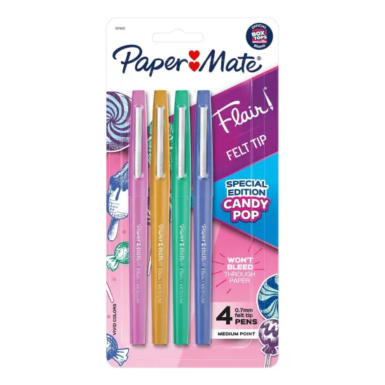 Flair Felt Tip Pens, Medium Point, Candy Pop Pack, 4 Per Pack, 3 Packs {2}