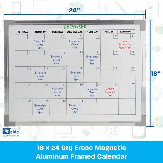 Dry Erase Magnetic Aluminum Framed Calendar, 18" x 24" {3}
