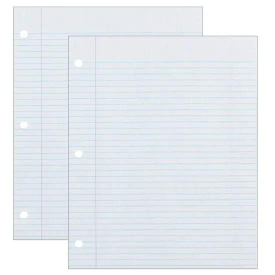 Recycled Filler Paper, White, 3-Hole Punched, 9/32" Ruled w/ Margin 8-1/2" x 11", 500 Sheets Per Pack, 2 Packs {1}
