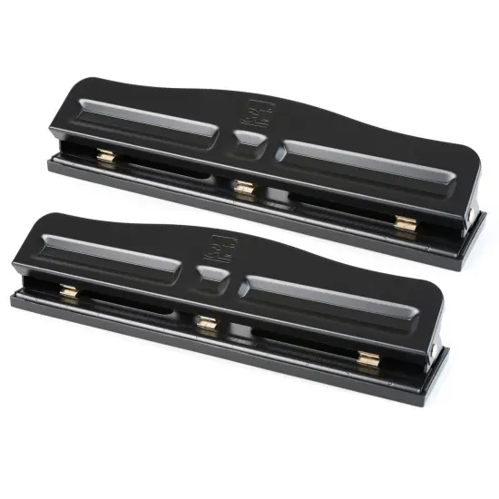 3-Hole Paper Punch, Adjustable Holes, 12 Sheet Capacity, Black, Pack of 2 {1}
