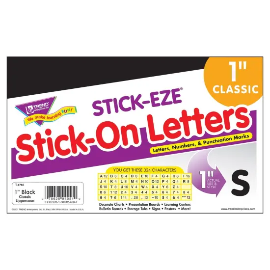 Black 1" STICK-EZE&reg; Stick-On Letters, 324 Pieces Per Pack, 6 Packs {2}