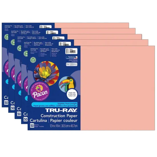 Construction Paper, Salmon, 12" x 18", 50 Sheets Per Pack, 5 Packs {1}