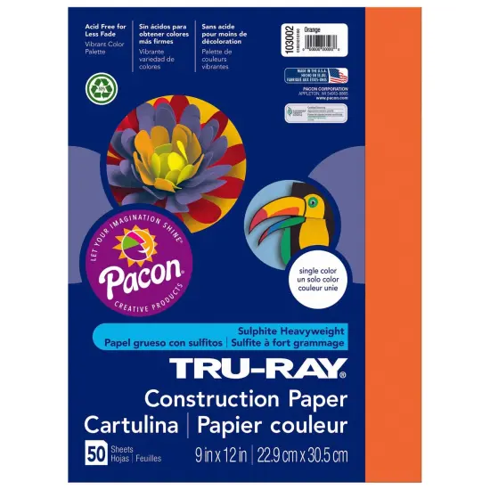 Construction Paper, Orange, 9" x 12", 50 Sheets Per Pack, 5 Packs {2}
