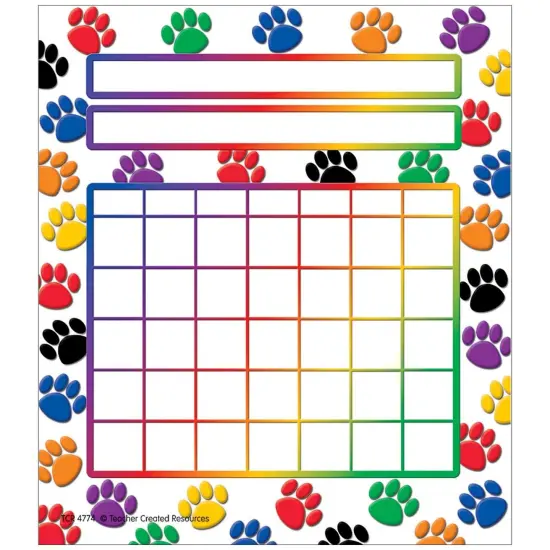 Colorful Paw Prints Incentive Charts, 5.25" x 6", 36 Sheets Per Pack, 6 Packs {2}