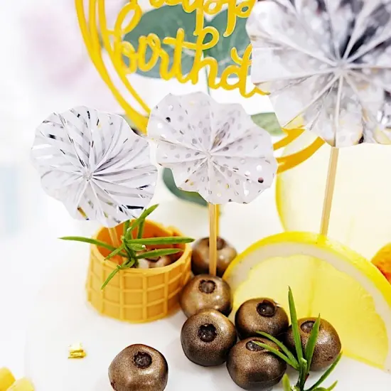 Happy Birthday Cake Topper Set with Paper Fans and Confetti Balloon Decorations Gold & silver {3}