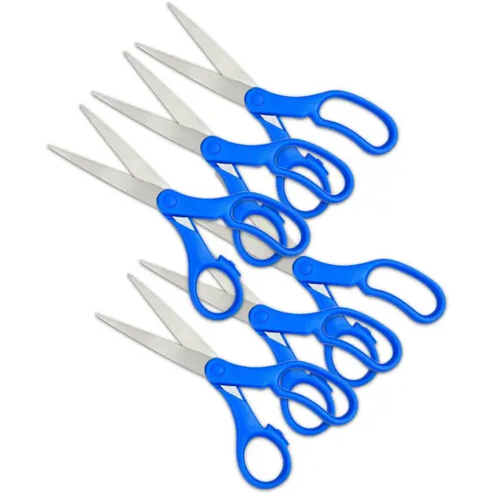 Scissors 8", Blue Handle, Pack of 6 {1}