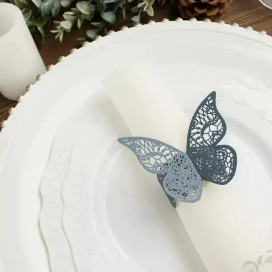 12 NAVY BLUE Laser Cut Butterfly NAPKIN RINGS Wedding Party Gift {2}