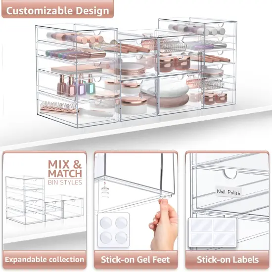 Sorbus 18 Drawers Acrylic Organizer for Makeup, Organization and Storage, Art Supplies, Jewelry, Stationary - 4 Pcs Clear Stackable Storage Drawers {4}