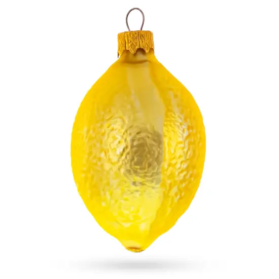 Lemon with Green Leaf Glass Christmas Ornament 3.7 Inches {4}