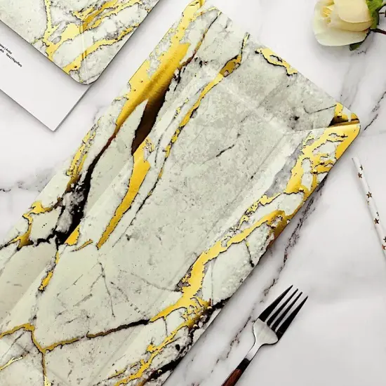 10 pcs 16" Ivory Gold long Rectangle Paper Serving Trays Marble Design {1}